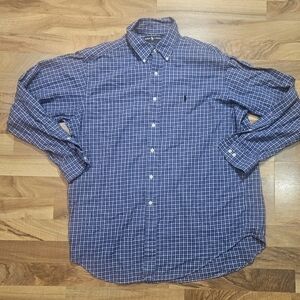 Ralph Lauren Yarmouth 16 1/2-34/35 Cotton Plaid Shirt Blue Mens